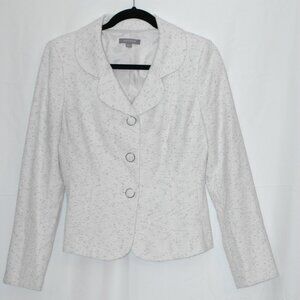 Ann Taylor Scallop Collar Blazer Suit Jacket Cream Light Gray Tweed Size 4/Med
